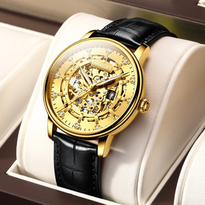 mg米格手表男士全自动机械表镂空防水夜光金色皮带男表官方旗舰店