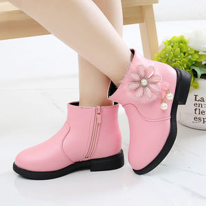 短靴秋冬季大童黑色女皮鞋子水晶凉鞋学生高跟鞋小女孩加绒公主鞋