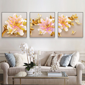 5d钻石画满钻石绣2018新款客厅简约贴钻十字绣三联画牡丹花开富贵