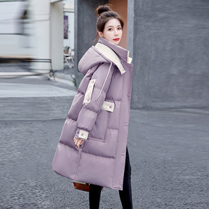 紫色羽绒棉服女冬2023年新款爆款棉衣中长款欧货加厚时尚棉袄外套