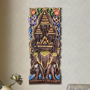 异丽泰国木雕大象实木工艺品装饰画挂件长方形客厅玄关壁饰壁挂