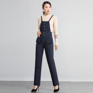 羽绒裤女外穿加厚保暖高腰背带裤休闲白鸭绒棉裤小直筒冬季长裤