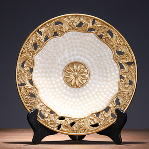 欧式现代珍珠挂盘摆件客厅电视柜玄关办公室装饰盘工艺品结婚礼品