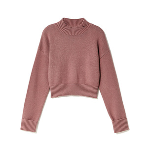 西遇女装冬季新款高领毛衣短款颜色分类紫粉色,尺码M