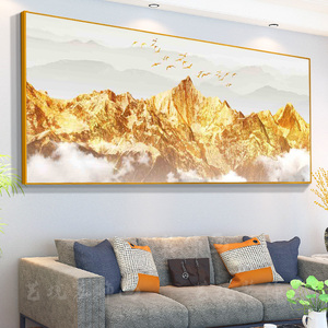 背靠金山挂画办公室山水画装饰靠山图手绘油画客厅壁画沙发背景墙