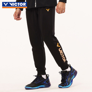 VICTOR/威克多羽毛球服训练系列针织运动束口胜利黑色长裤P-40802