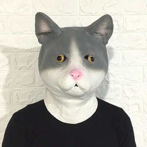 猫头面具卡通乳胶头饰可爱化妆舞会酒吧表演道具万圣节动物头套