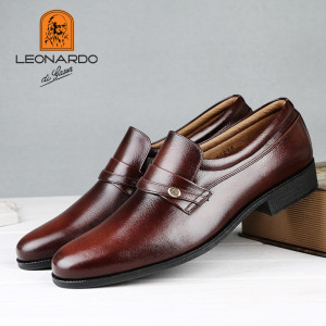利奥纳多男鞋日本原装进口真皮圆头正装鞋男士套脚皮鞋