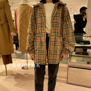 猪淘淘代购 burberry博柏利经典款格子纹修身外套 连帽收腰短风衣
