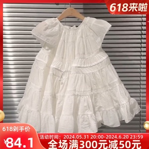 女童连衣裙2024夏季韩版甜美小女孩白色短袖大摆仙气公主裙儿童裙