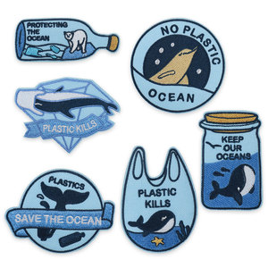 保护海洋环境爱护海洋生物系列刺绣徽章布贴简约鲸鱼装饰补丁贴花
