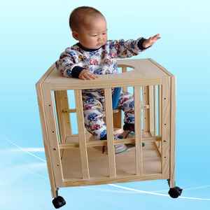 老式实木多功能宝宝餐桌椅坐站安全围栏婴儿童学步车喂饭桌座篮子
