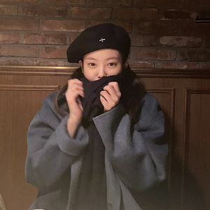 秋冬帽子女金智妮jennie同款除号刺绣羊毛贝雷帽子女春秋冬百搭韩