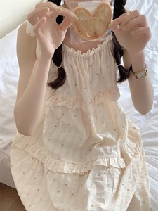 睡衣女夏季韩国甜美可爱彩点减龄花边棉麻短袖短裤家居服两件套装