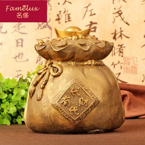 名侈黄铜钱袋子摆件家居中式桌面装饰工艺品金元宝代代有钱ch0324