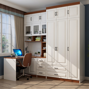 转角电脑桌书柜书桌一体儿童卧室书房学习桌连体书架衣柜组合储物