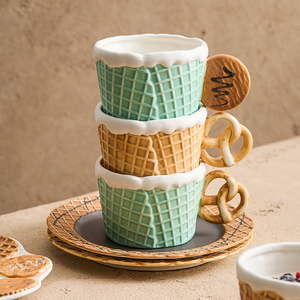 优格创意饼干陶瓷咖啡杯子高档精致麦片早餐杯下午茶点心盘甜品盘