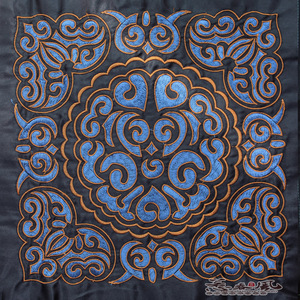 千秋岁(深海蓝)-苗族图腾绣品 民族特色手工辅料绣片