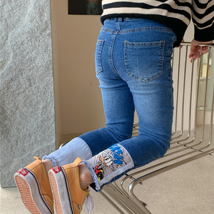 女童牛仔裤春秋儿童秋季牛仔紧身裤宝宝洋气蓝色铅笔裤弹力小脚裤