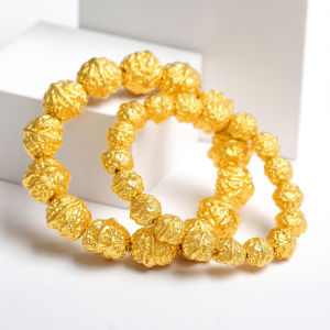 999足金核桃转运珠手链男士24k纯金珠子招财3d硬金串珠手串情侣款