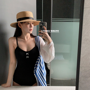 TAKU|韩系少女ins博主同款纯色简约性感度假连体泳衣显瘦遮肉小胸
