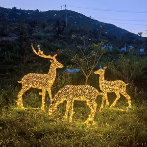 户外公园发光小鹿造型灯亮化景观动物不锈钢镂空梅花鹿雕塑大摆件