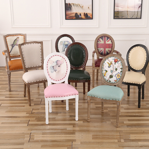 美式复古美甲椅欧式实木餐椅咖啡厅餐厅靠背椅子北欧时尚简约凳子