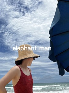 elephant man 23年夏末 度假风拉菲草遮阳手工黑色包边编织草帽