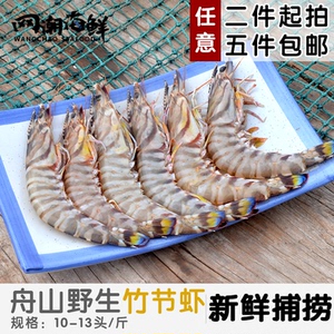 【网潮海鲜】舟山东海黑壳对虾 野生斑节虾 新鲜竹节虾 10-13只斤