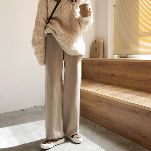 卷边针织阔腿裤