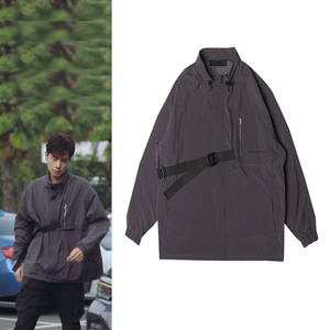 我的时代你的时代吴白胡一天同款深灰色外套卫衣字母拉链上衣织带