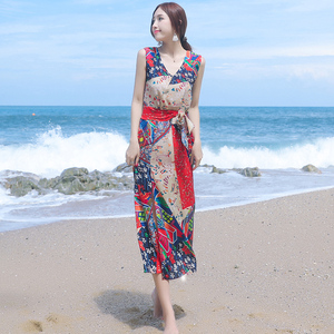 普吉岛沙滩裙大码海滩裙超仙雪纺连衣裙显瘦气质波斯米亚海边长裙
