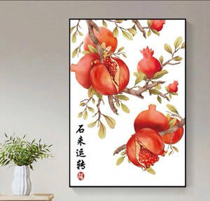 新款印花dmc十字绣套件客厅餐厅挂画寓意吉祥新中式石榴时来运转
