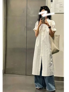 日系白色衬衫连衣裙女装夏季新款设计感小众慵懒风显瘦中长款上衣