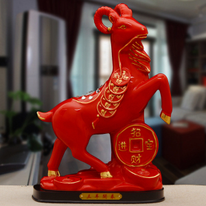 陶瓷红色羊摆件招财镇宅缺角生肖瓷羊摆设客厅办公室乔迁结婚礼物