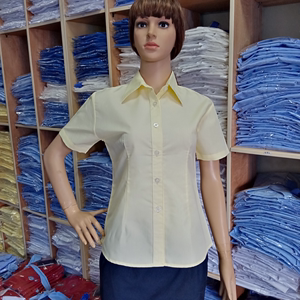 黄色方领短袖女士衬衫修身工衣蓝色寸衣工装工厂车间上班厂服定做
