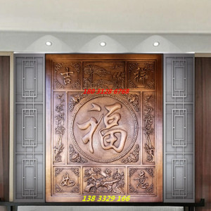 锻铜浮雕壁画铜福字装饰画纯铜雕刻百福图康熙福字铜板画影壁定做