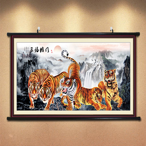 猛虎下山国画老虎画下山虎海报防水墙贴画中堂风水画客厅宿舍贴纸