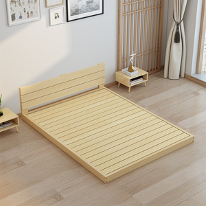现代简约实木床榻榻米床架双人木板床出租房经济型落地床日式矮床