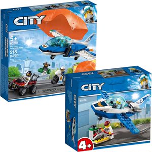 乐高60206城市警察空中喷气机飞机巡逻特警降落伞追捕60208积木男