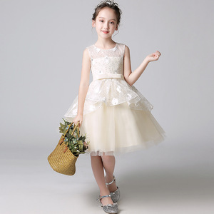 高档儿童礼服出租香槟色公主裙女童蓬蓬裙花童婚纱钢琴演出主持夏