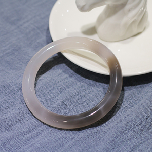 巴西天然灰玛瑙手镯女款原色玉髓圆镯子长辈礼物设计原创水晶镶嵌