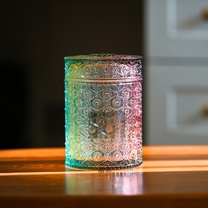 新款玻璃圆柱形彩色糖罐高款波西米亚风收纳储物盒中古风摆件