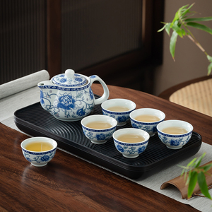 陶瓷茶具套装茶盘整套一壶六杯白瓷带过滤家用客厅办公室釉下彩