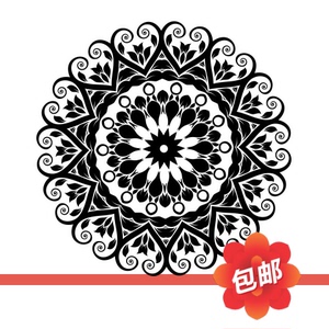 图腾花朵曼陀罗瑜伽圆形花纹图案墙贴画工作室镂空背景壁画墙贴纸