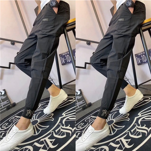 网红休闲裤男夏季薄款黑色速干修身束脚裤韩版潮流精神小伙九分裤
