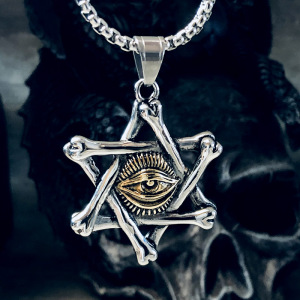 恶魔之眼六芒星吊坠项链男 暗黑风潮嘻哈钛钢女巫克苏鲁饰品朋克