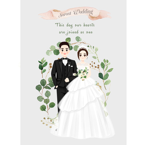 q版写实情侣婚礼插画婚纱照卡通手绘微信头像定制结婚请帖设计