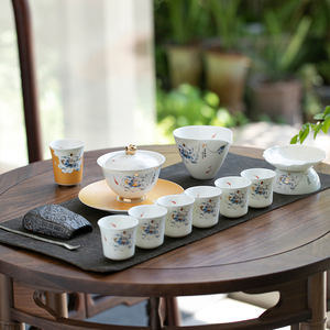 妙色清欢羊脂玉瓷功夫茶具套装描金复古现代中式茶杯整套白瓷陶瓷