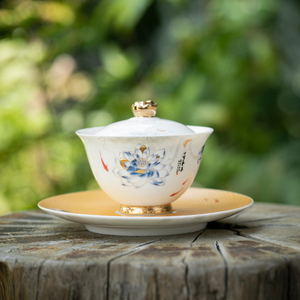 渡景山房妙色清欢上釉款盖碗公道杯主人杯茶杯羊脂玉瓷功夫茶具配